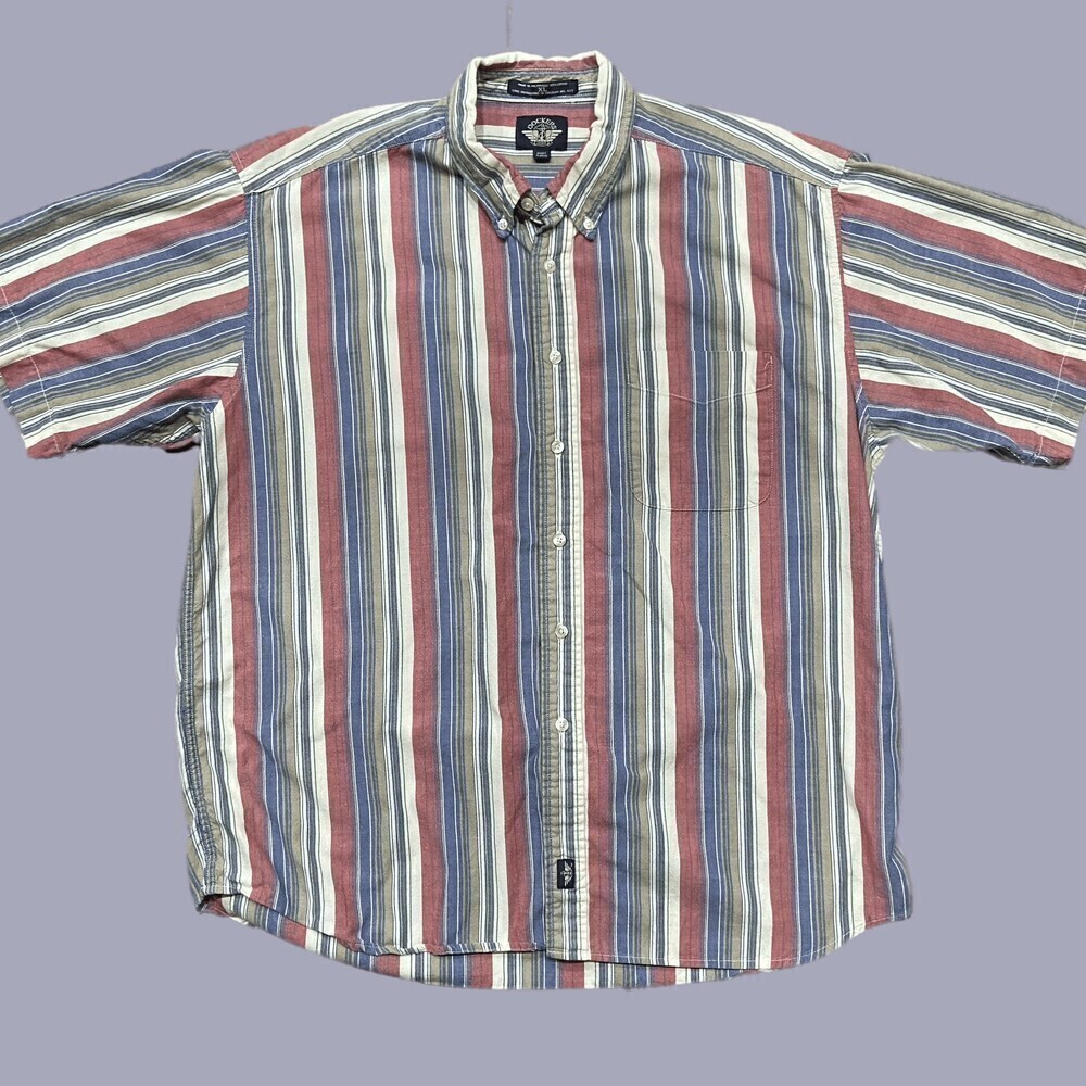 Dockers Vintage 90s Striped Multicolor Button Front Shirt Cotton Men's Size XL
